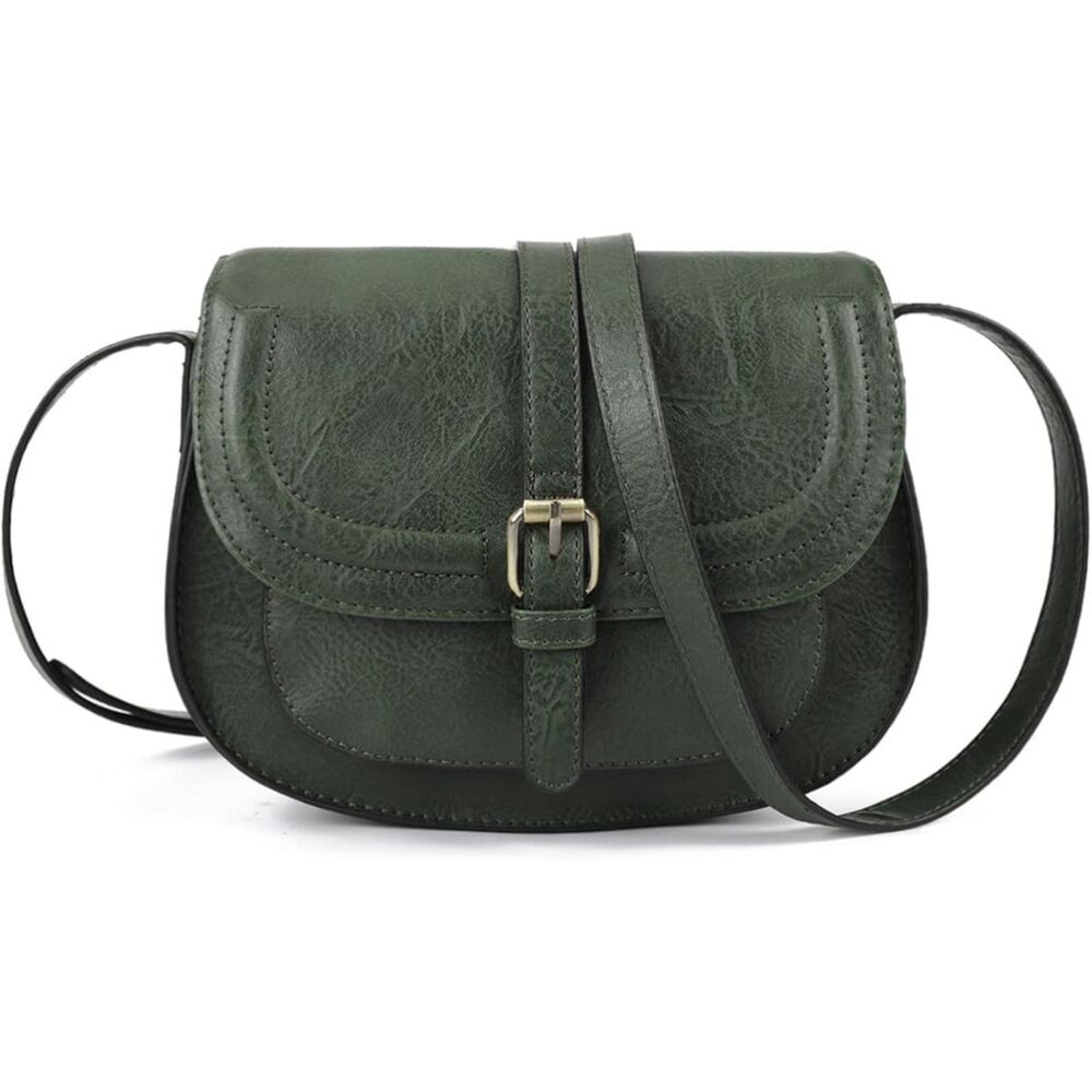 Women Green Imported Vegan Leather Small Saddle Crossbody Bags